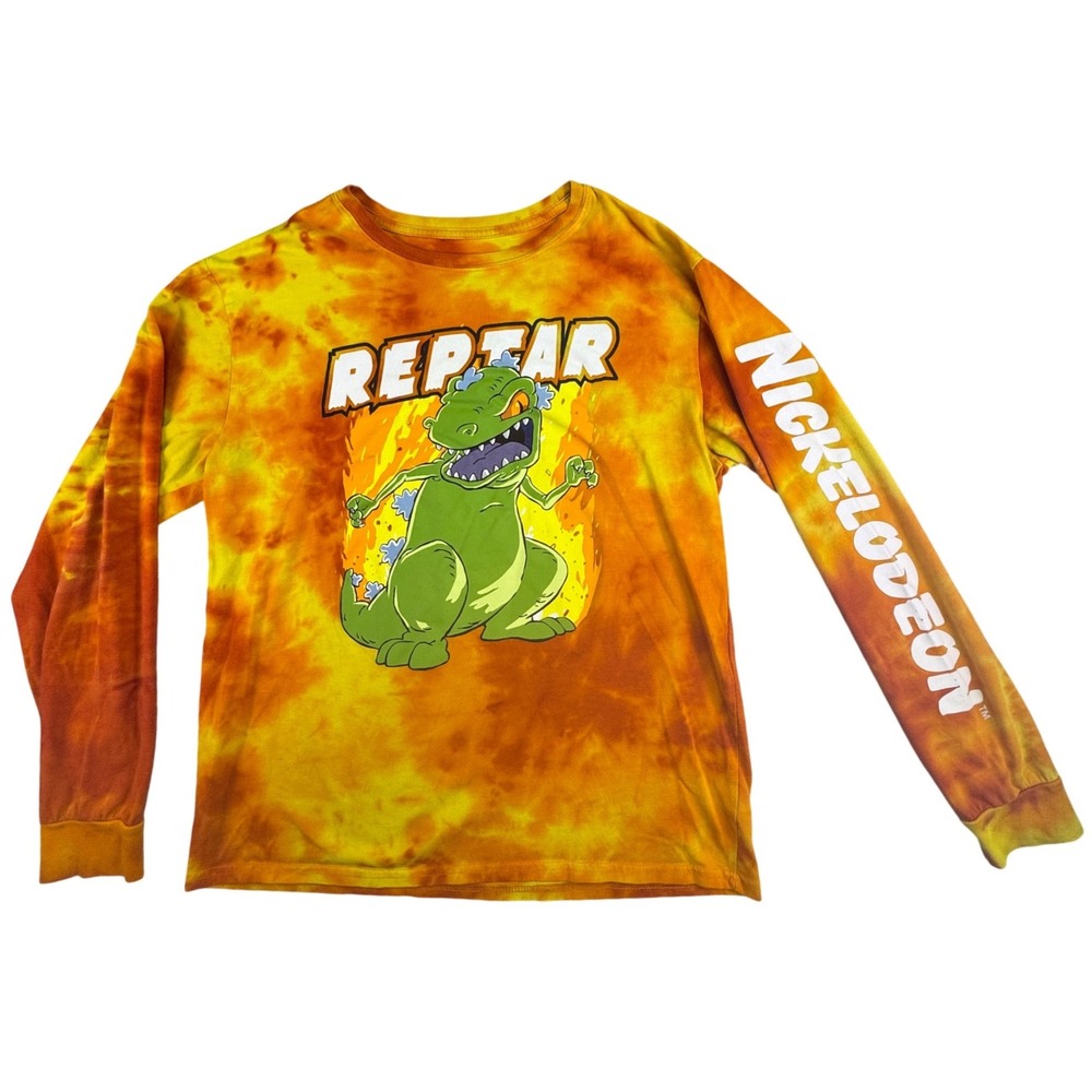 Nickelodeon Rugrats Shirt‎ Men's Large Reptar Tie Dye Long Sleeve Orange 90s